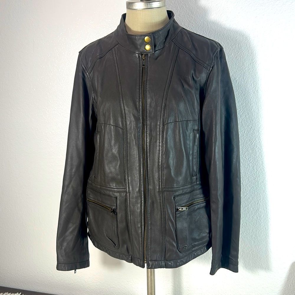 Rezrekshn Womens Moto Jacket 100% Leather Full Zip Long Sleeve Black Size Large